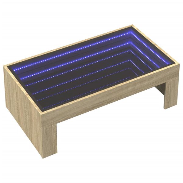 vidaXL Klubska mizica z neskončnimi LED sonoma hrast 90x50x30 cm
