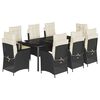 vidaXL Vrtna jedilna garnitura 9-delna z blazinami črn poli ratan