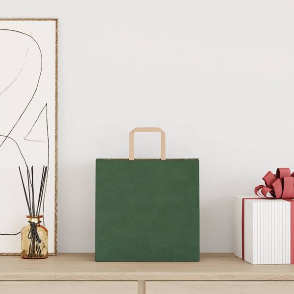 vidaXL Papirnate vrečke 50 kosov z ročaji zelene barve 26x17x25 cm