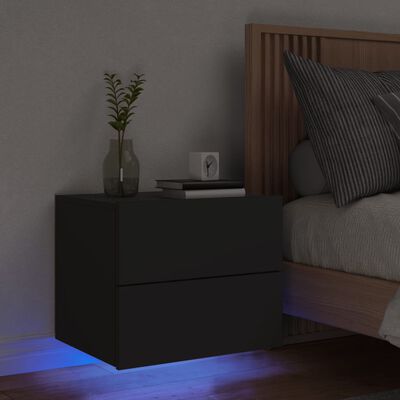 vidaXL Stenska nočna omarica z LED lučkami črna