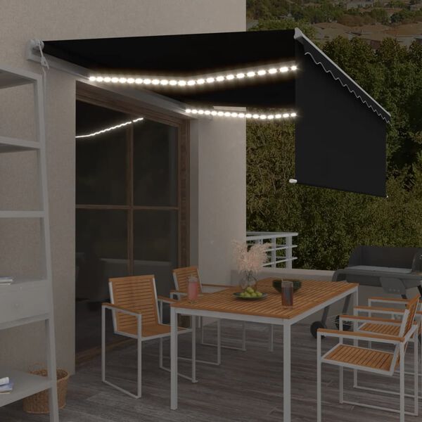vidaXL Avtomatska tenda s senčilom LED + senzor 4x3 m antracitna