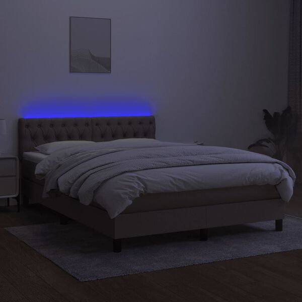 vidaXL Box spring postelja z vzmetnico LED taupe 140x190 cm blago