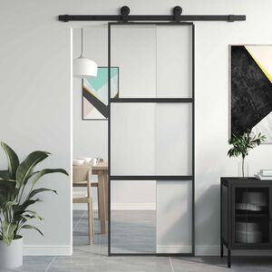 vidaXL Drsna vrata črna 76x205 cm kaljeno steklo in aluminij