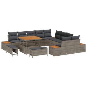 vidaXL Vrtna sedežna garnitura z blazino 13 pcs Siva