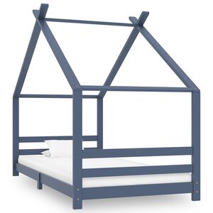 vidaXL Otro&scaron;ki posteljni okvir siv iz trdne borovine 90x200 cm