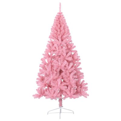 vidaXL Umetna polovična novoletna jelka s stojalom roza 210 cm PVC