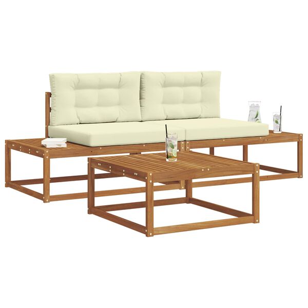 vidaXL Zunanja garnitura za sedenje z blazino 3 Kos Naravna in smetana