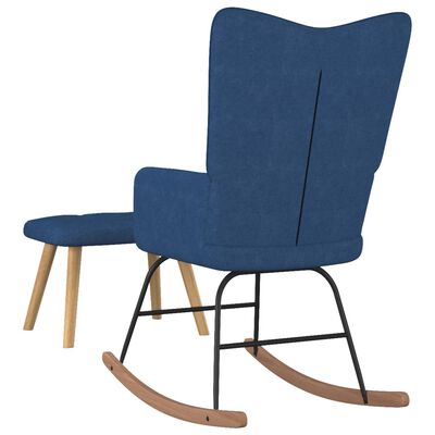 vidaXL Gugalni stol s stolčkom modro blago
