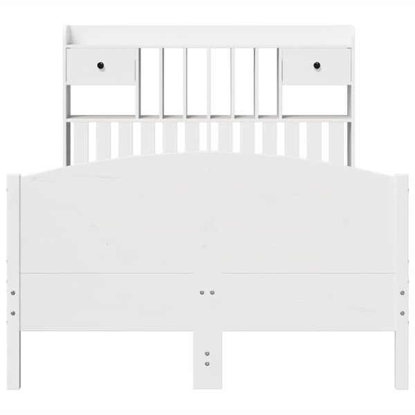 vidaXL Knjižna postelja brez vzmetnice bela 135x190 cm trdna borovina