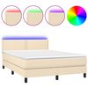 vidaXL Box spring postelja z vzmetnico LED krem 140x200 cm blago