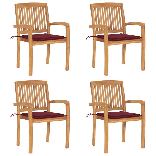 vidaXL Vrtni stoli z blazinami 4 kosi trdna tikovina