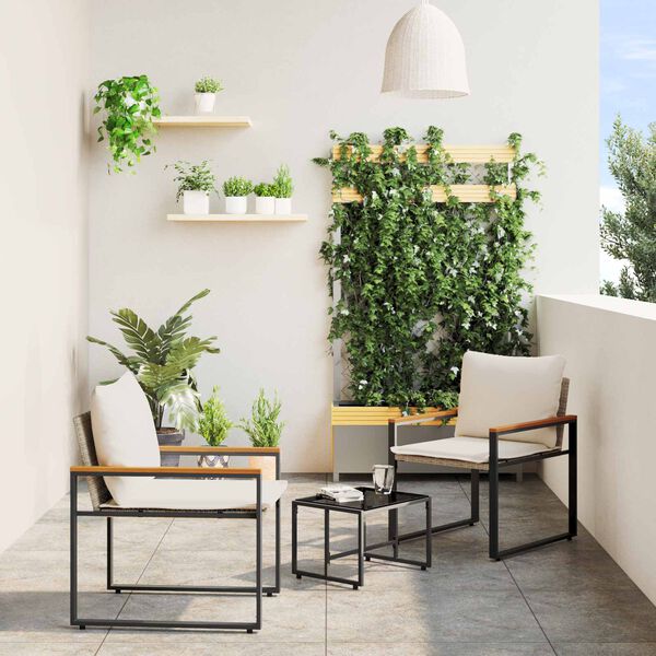 vidaXL Kompleti pohi&scaron;tva z blazino 3 pcs Bež in smetanasto bela Ratan