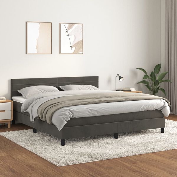 vidaXL Box spring postelja z vzmetnico temno siva 160x200 cm žamet