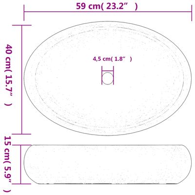 vidaXL Nadpultni umivalnik črn ovalen 59x40x15 cm keramika