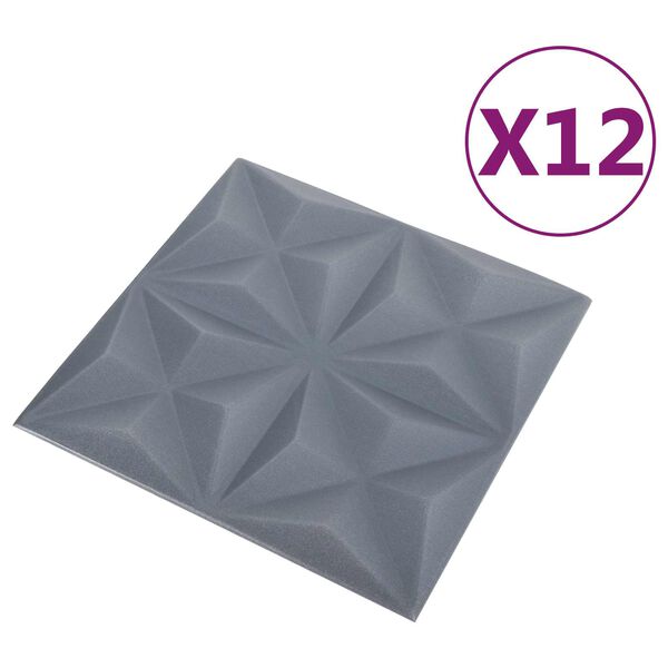 vidaXL Stenske plo&scaron;če 12 pcs Origami Sivi 50 x 50 cm XPS Pena