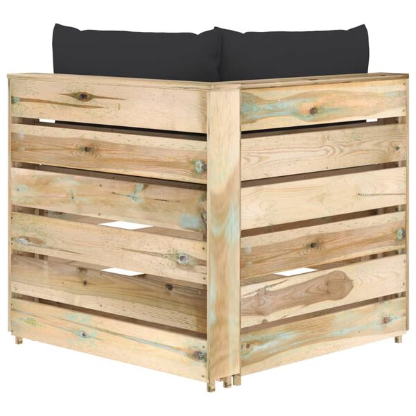 vidaXL Sekcijski kotni kavč z blazinami zelen impregniran les