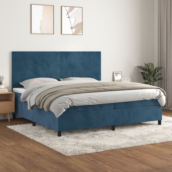 vidaXL Box spring postelja z vzmetnico temno modra 200x200 cm žamet
