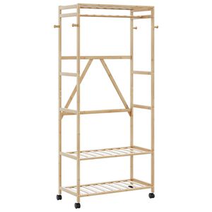 vidaXL Stojalo za oblačila s policami in kolesi 90x40x179,5 cm Bambus