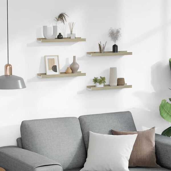 vidaXL Stenske police 4 kosi bele in sonoma hrast 40x9x3 cm