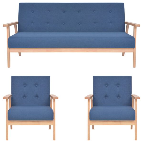 vidaXL Komplet kavčev 3-delni iz blaga modre barve