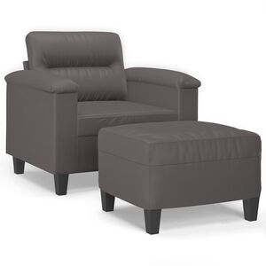 vidaXL Fotelj s stolčkom za noge siv 60 cm umetno usnje