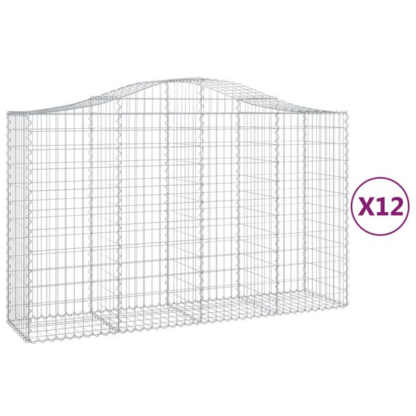 vidaXL Obokane gabion košare 12 kosa 200x50x120/140cm pocinkano železo