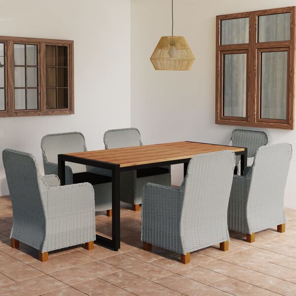 vidaXL Vrtna jedilna garnitura 7-delna svetlo siva