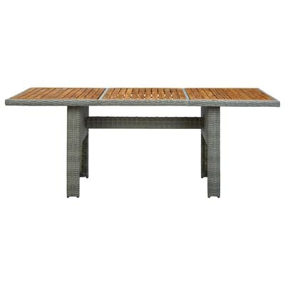 vidaXL Vrtna miza svetlo siv poli ratan in trden akacijev les