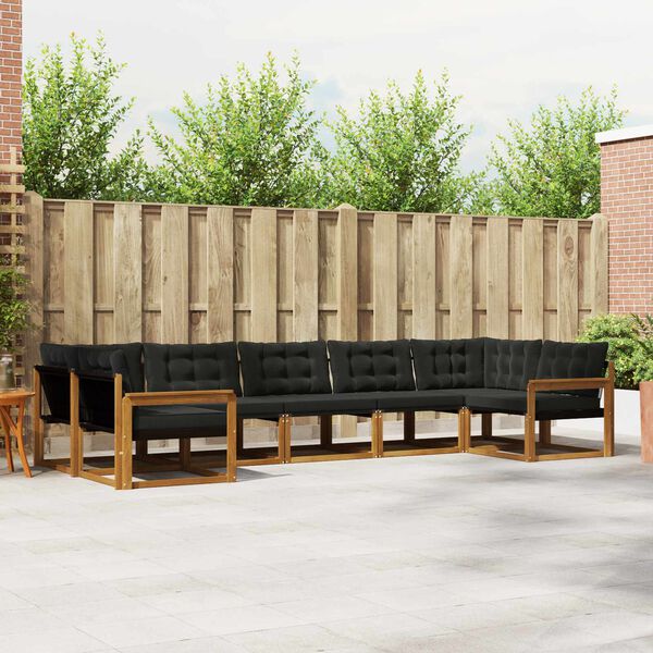 vidaXL Zunanja garnitura za sedenje z blazino 7 pcs Naravna in črna