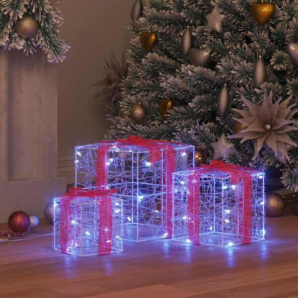 vidaXL Darilna &scaron;katla med 60 LED 3 pcs Modra 20 x 20 x 20 cm Akril