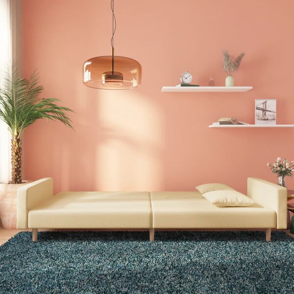 vidaXL Kavč dvosed z leži&scaron;čem in dvema blazinama krem blago