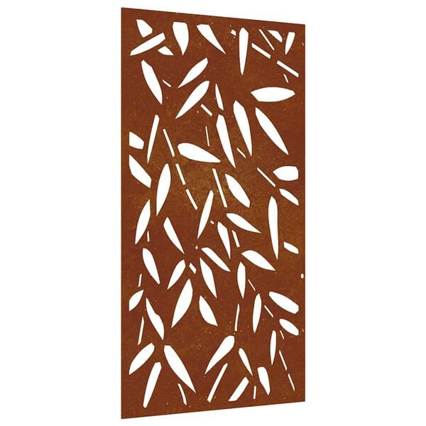 vidaXL Vrtna stenska dekoracija 105x55 cm corten jeklo bambusovi listi