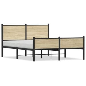 vidaXL Kovinski posteljni okvir brez vzmetnice sonoma hrast 150x200 cm