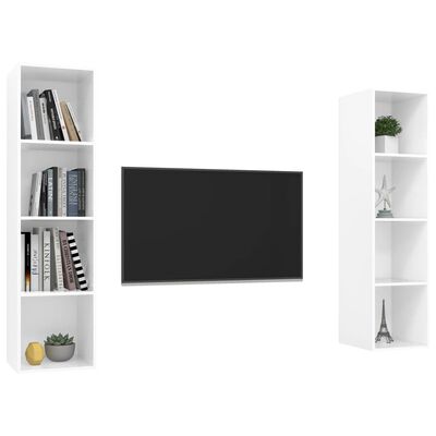 vidaXL Stenska TV omarica 2 kosa visok sijaj bele barve