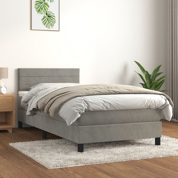 vidaXL Box spring postelja z vzmetnico svetlo siv 90x190 cm žamet