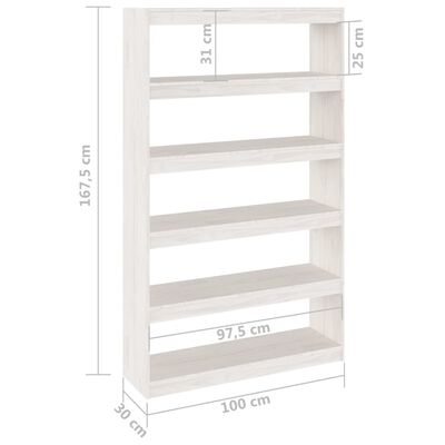 vidaXL Knjižna omara za razdelitev prostora bela 100x30x167,5 cm