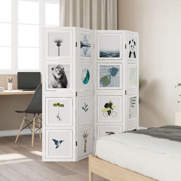 vidaXL Paravan 4-delni bel trden les pavlovnije