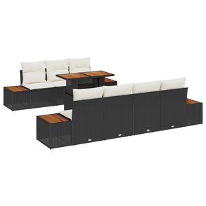 vidaXL Vrtna sedežna garnitura s shranjevanjem 8 pcs Črna Poly ratan