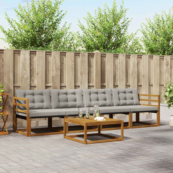 vidaXL Zunanja garnitura za sedenje 5 pcs Naravna in svetlo siva