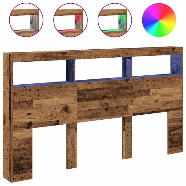 vidaXL Omarica za vzglavje postelje LED starinski les 180x17x102 cm