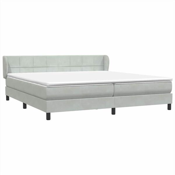 vidaXL Box Spring postelja z vzmetnicami svetlo siva 180x210 cm žamet