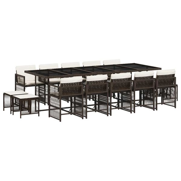 vidaXL Vrtna jedilna garnitura 15-delna z blazinami rjav poli ratan