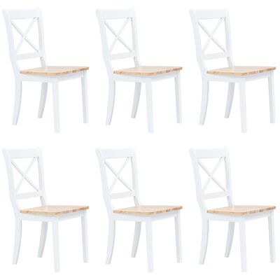 vidaXL Jedilni stoli 6 kosov beli in naravni trdni kavčukovec