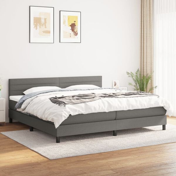 vidaXL Box spring postelja z vzmetnico temno siva 200x200 cm blago