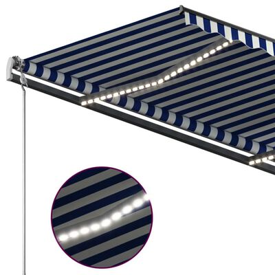 vidaXL Ročna zložljiva tenda z LED lučkami 3,5x2,5 m modra in bela