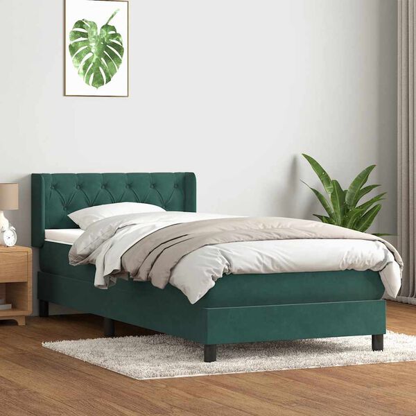 vidaXL Box spring postelja z vzmetnico Temno zelena 80x210 cm žamet