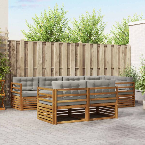 vidaXL Zunanja garnitura za sedenje 7 pcs Naravna in svetlo siva