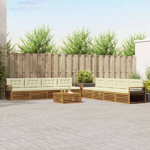vidaXL Zunanja garnitura za sedenje z blazino 9 pcs Naravna in smetana