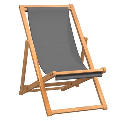 vidaXL Zložljiv stol za na plažo trdna tikovina siv