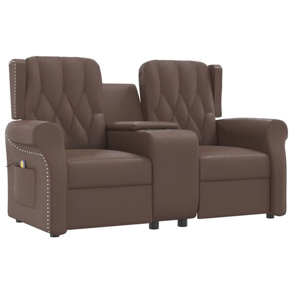 vidaXL Masažni dvosed z držali za skodelico rjavo sijoče umetno usnje